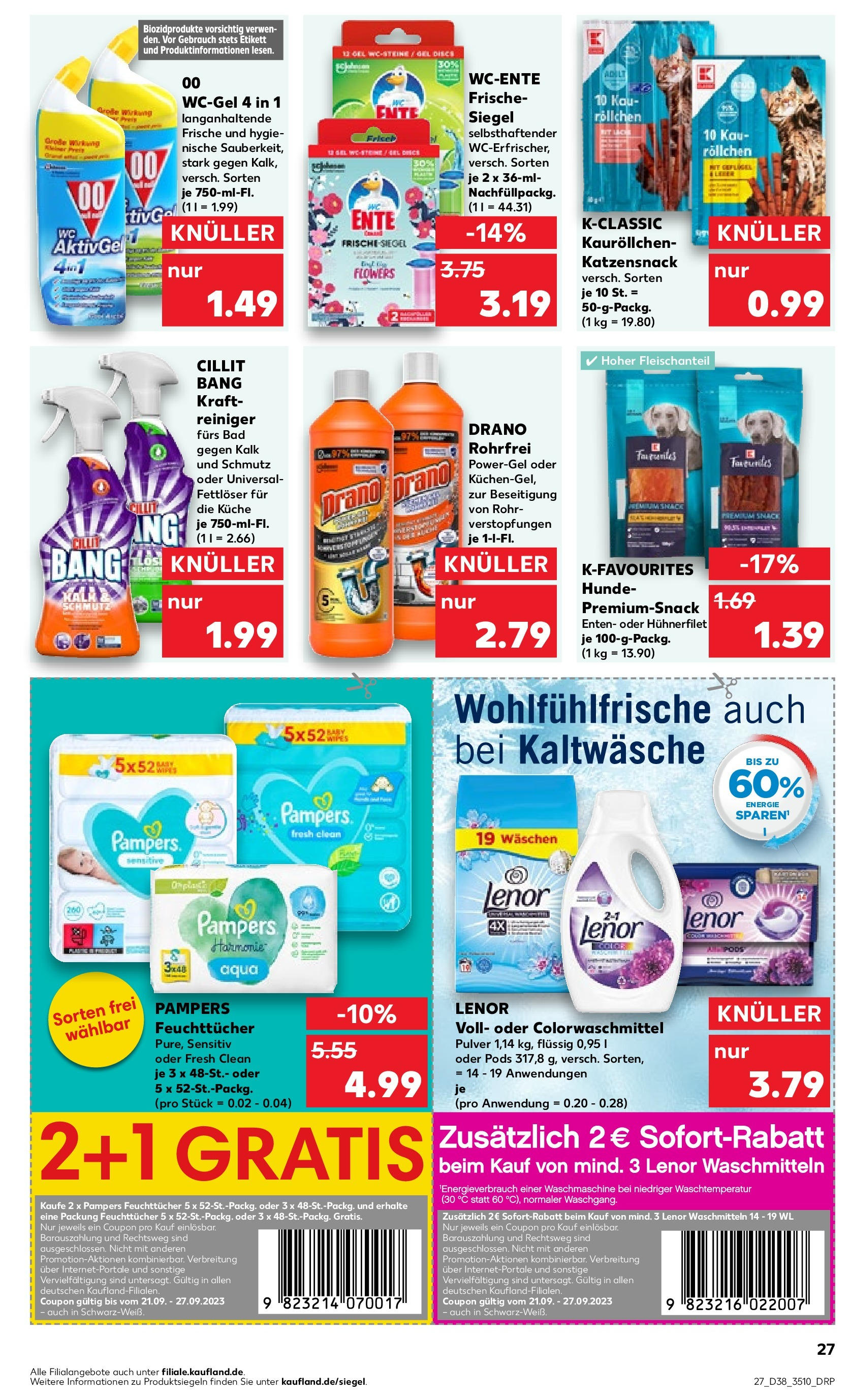 Kaufland Prospekt 	 (ab 21.09.2023) » Angebote Online zum Blättern | Seite: 27 | Produkte: Waschmaschine, Bad, Pampers, Küche
