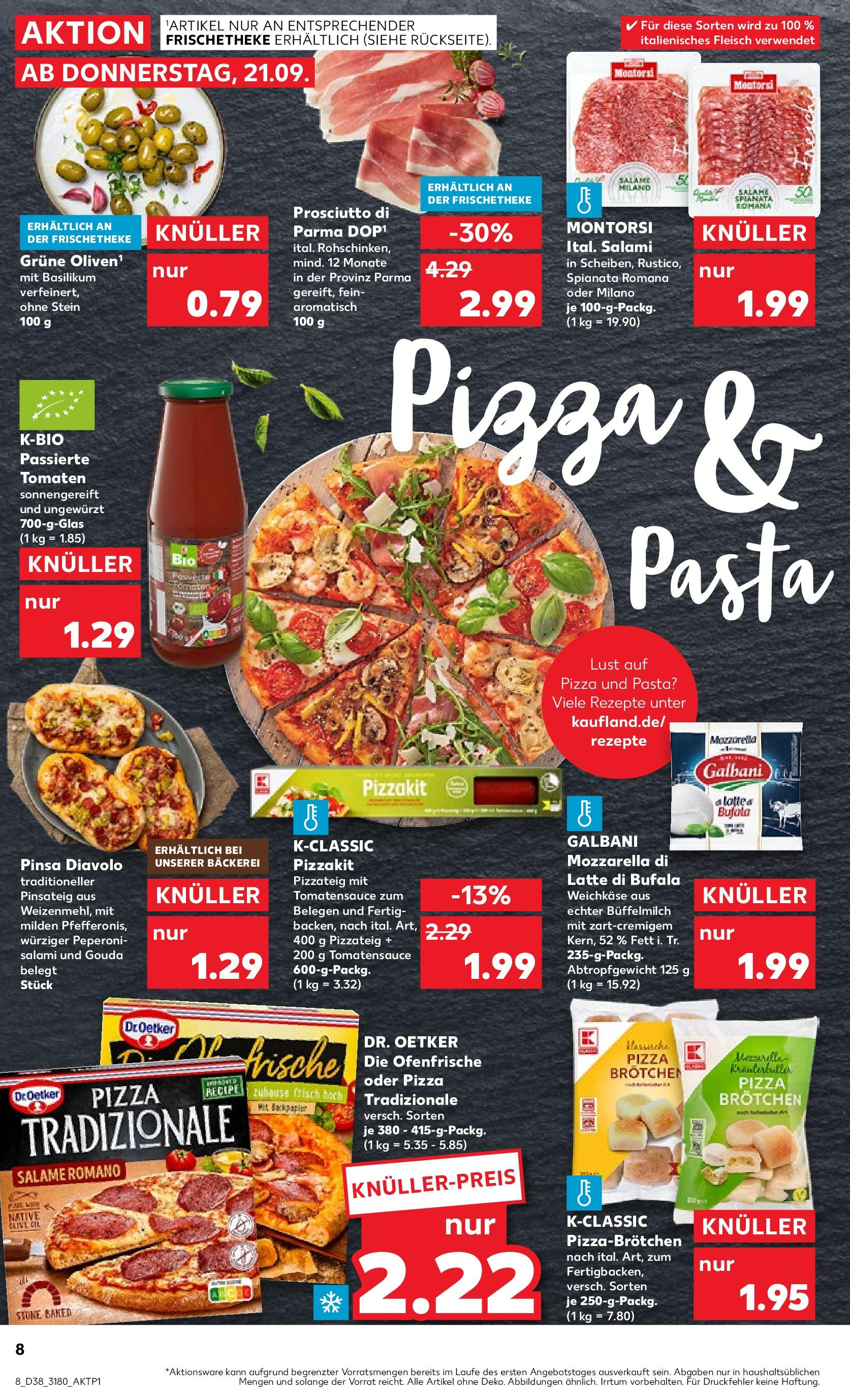 Kaufland Prospekt 	 (ab 21.09.2023) » Angebote Online zum Blättern | Seite: 8 | Produkte: Tomaten, Pasta, Salami, Bäckerei