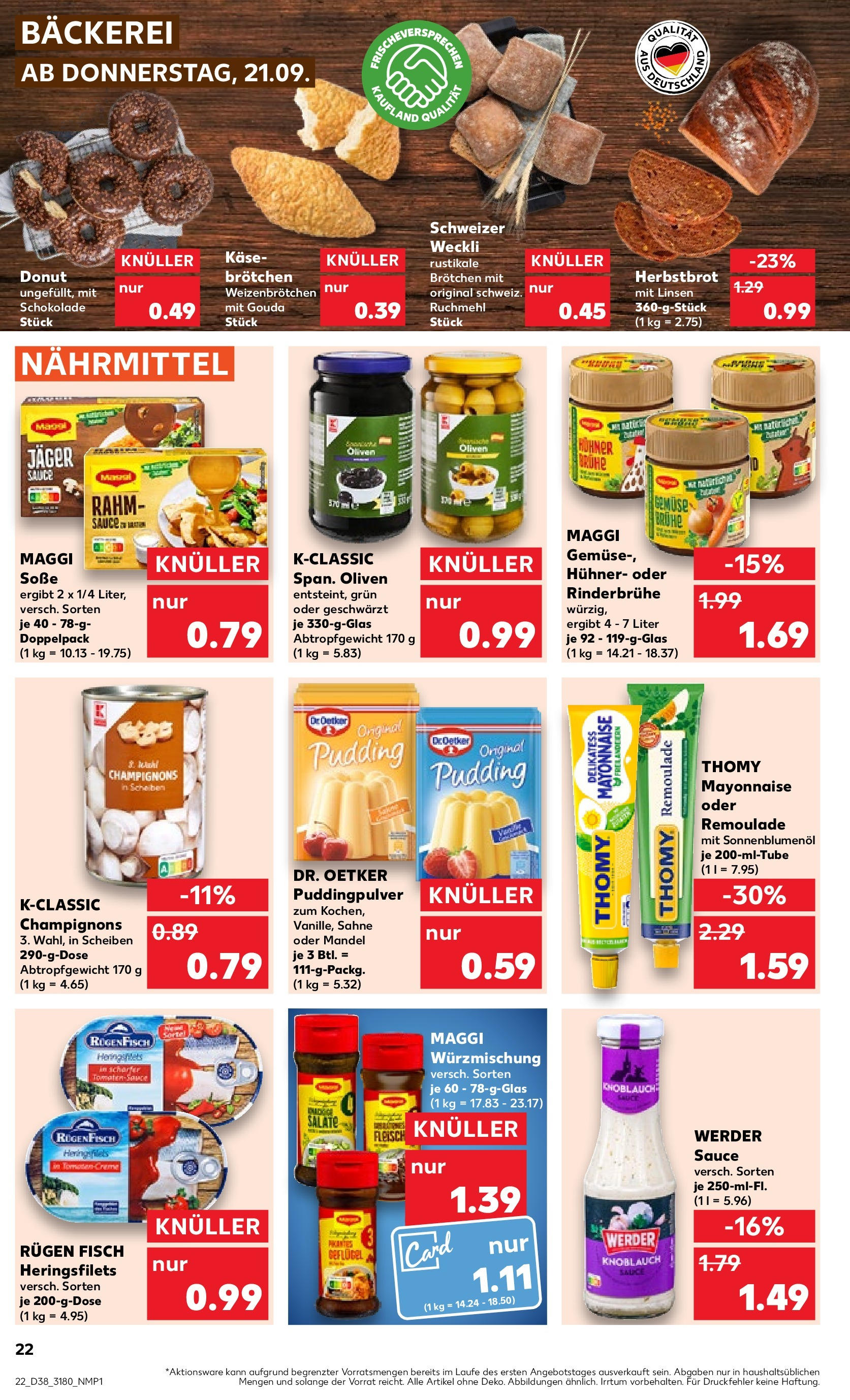 Kaufland Prospekt 	 (ab 21.09.2023) » Angebote Online zum Blättern | Seite: 22 | Produkte: Gemüse, Sahne, Bäckerei, Pudding