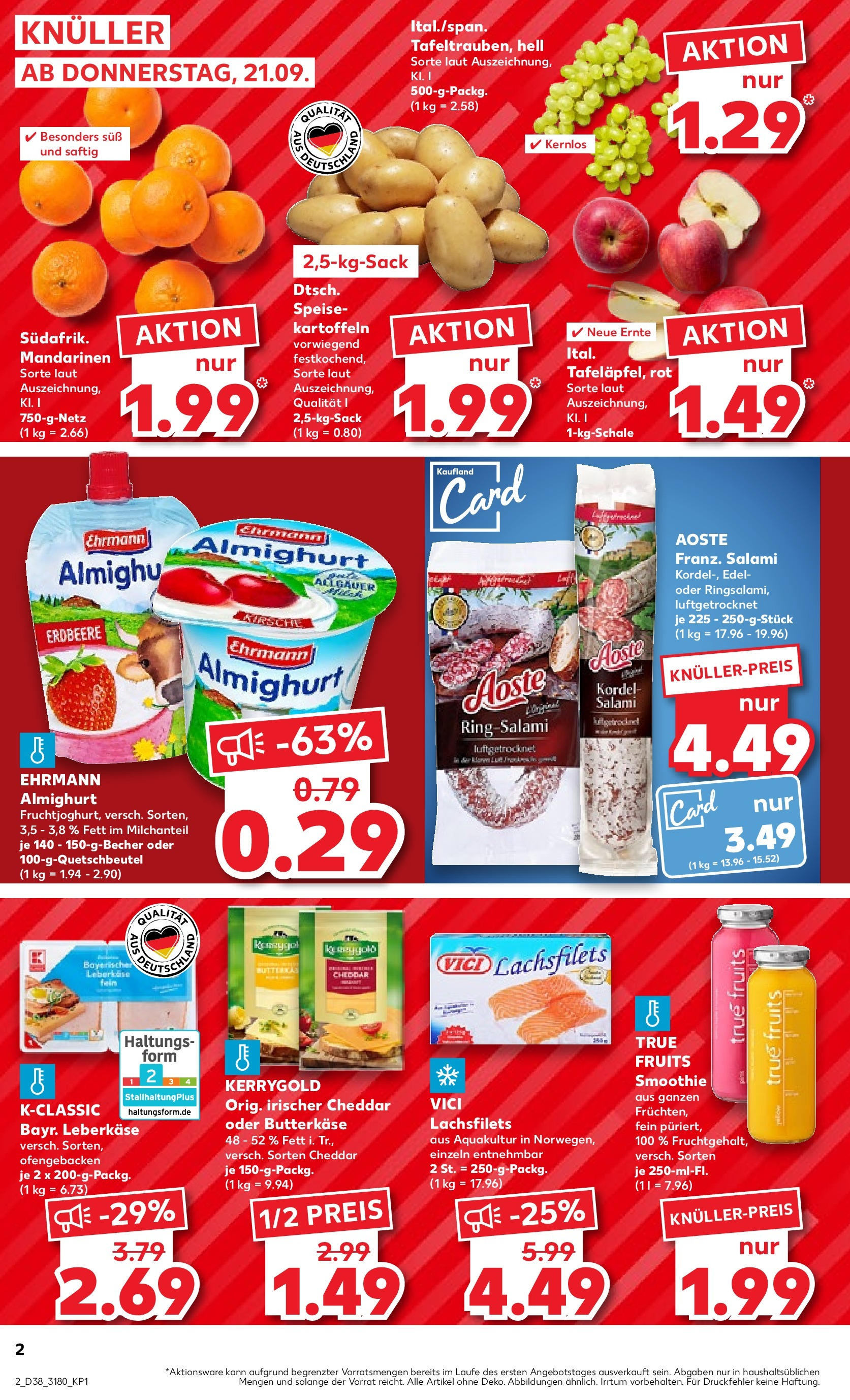 Kaufland Prospekt 	 (ab 21.09.2023) » Angebote Online zum Blättern | Seite: 2 | Produkte: Mandarinen, Kartoffeln, Salami