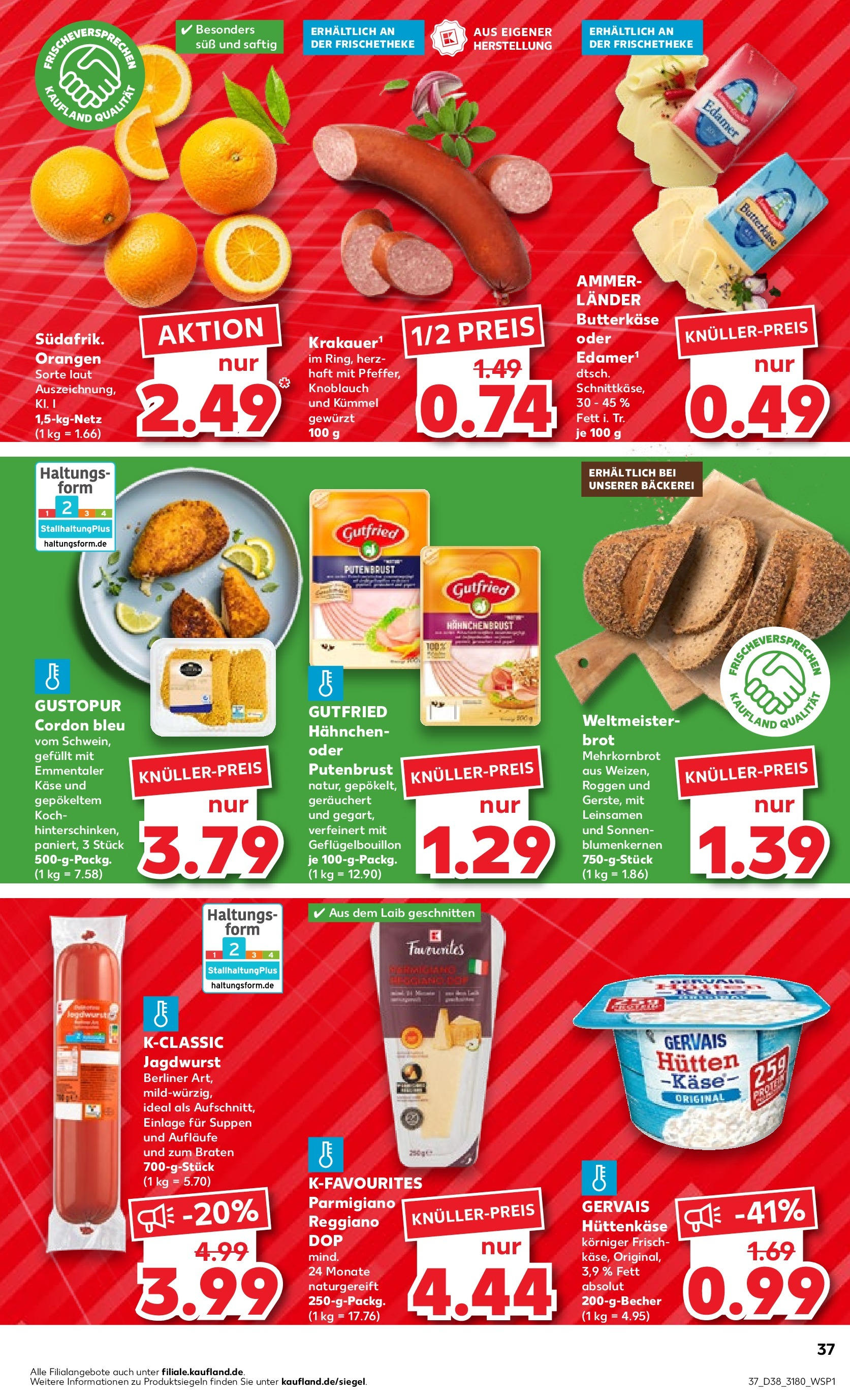 Kaufland Prospekt 	 (ab 21.09.2023) » Angebote Online zum Blättern | Seite: 37 | Produkte: Orangen, Brot, Edamer, Käse