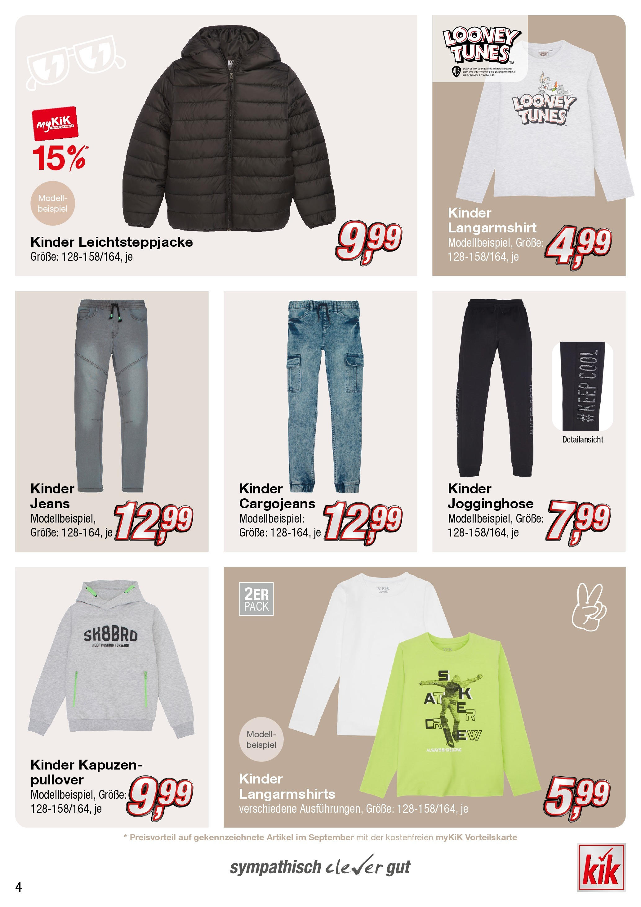 Kik Prospekt 	 (ab 18.09.2023) zum Blättern | Seite: 4 | Produkte: Pullover, Jeans, Jogginghose, Langarmshirt