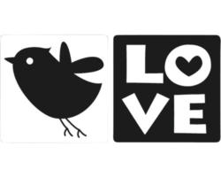 Labels "Love" + Vogel, 2 Stück