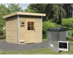 Hornbach Saunahaus Karibu Opal 4 inkl.9 kW Ofen u.ext.Steuerung und Holztüre mit Isolierglas wärmegedämmt