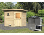 Hornbach Saunahaus Karibu Rubin 2 inkl.9 kW Bio Ofen u.ext.Steuerung und Holztüre mit Isolierglas wärmegedämmt