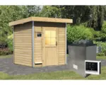 Hornbach Saunahaus Karibu Opal 2 inkl.9 kW Ofen u.ext.Steuerung und Holztüre mit Isolierglas wärmegedämmt
