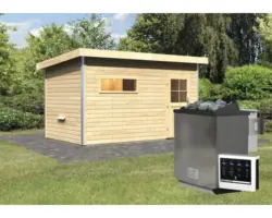 Saunahaus Topas 3 inkl.9kW Bio Ofen u.ext.Steuerung mit Vorraum und bronzierter Ganzglastüre