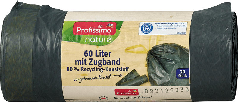 Profissimo nature Recycling Zugband-Müllbeutel, 60 Liter