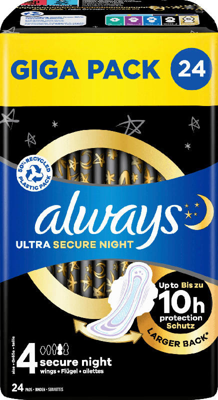 always Ultra Secure Night Binden mit Flügeln Giga Pack