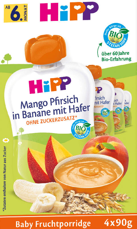 Hipp Baby Quetschies Mango-Pfirsich in Banane mit Hafer