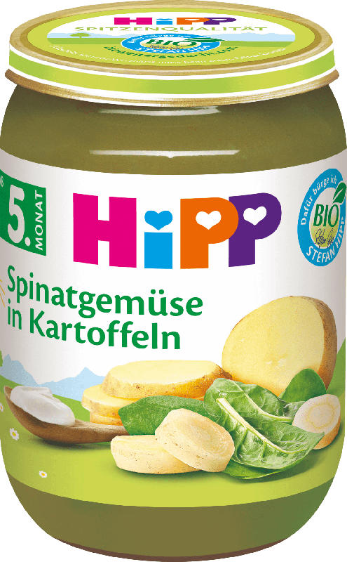 Hipp Babybrei Spinatgemüse in Kartoffeln