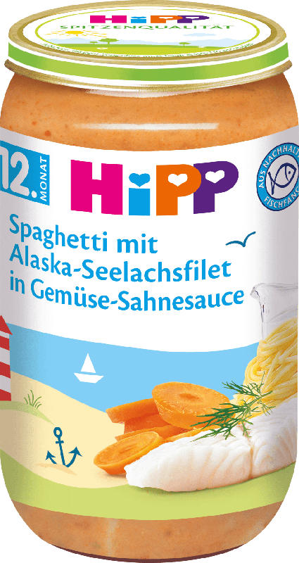 Hipp Menü Spaghetti Alaska-Seelachsfilet Gemüse-Sahnesauce