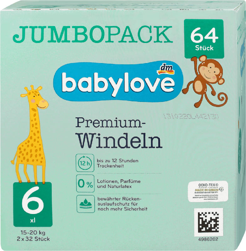 babylove Premium-Windeln Gr. 6 XL (15-20 kg) Jumbopack