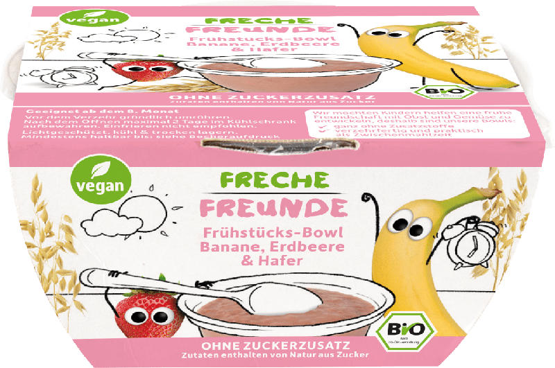 Freche Freunde Bio Frühstücksbowl mit Banane, Erdbeere und Hafer