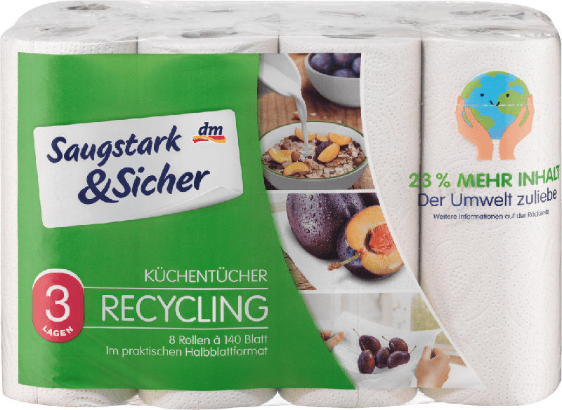 Saugstark&Sicher Küchenrolle Recycling 3-lagig (8x140 Blatt)