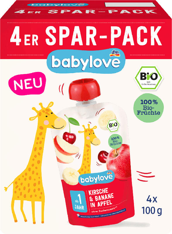 babylove Quetschie Kirsche & Banane in Apfel Spar-Pack