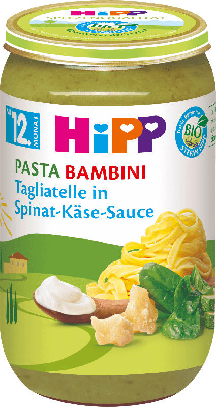 Hipp Menü Pasta Bambini Tagliatelle in Spinat-Käse-Sauce