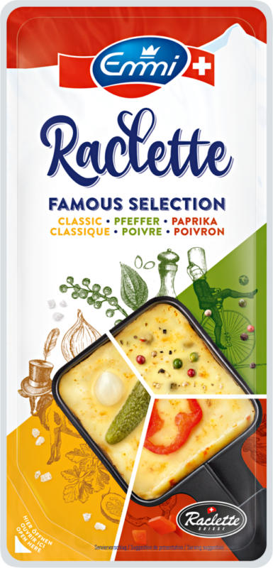Fromage à raclette Emmi, assorties, en tranches, 400 g