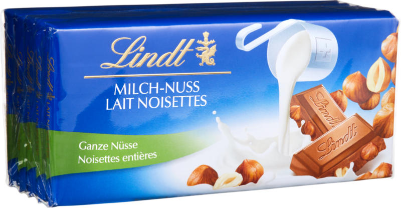 Tavoletta di cioccolata Latte-Nocciole Lindt, 5 x 100 g