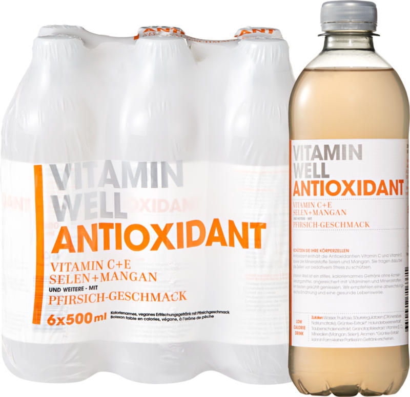 Vitamin Well Antioxidant, Goût Pêche, non gazeuse, 6 x 50 cl