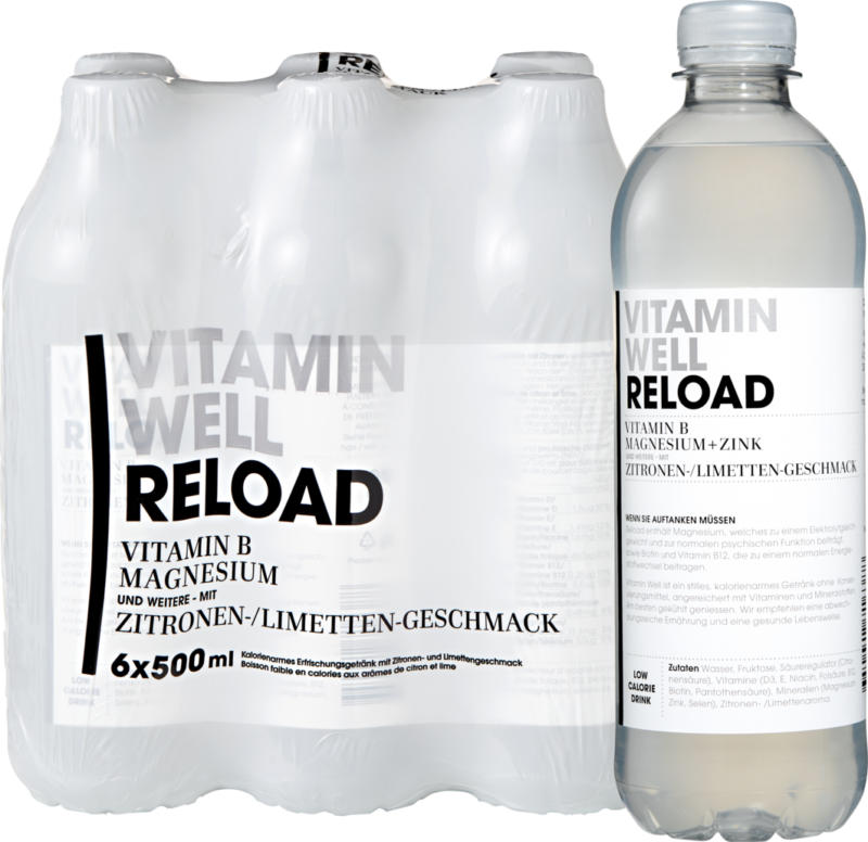 Vitamin Well Reload, Zitronen-/Limetten-Geschmack, ohne Kohlensäure, 6 x 50 cl