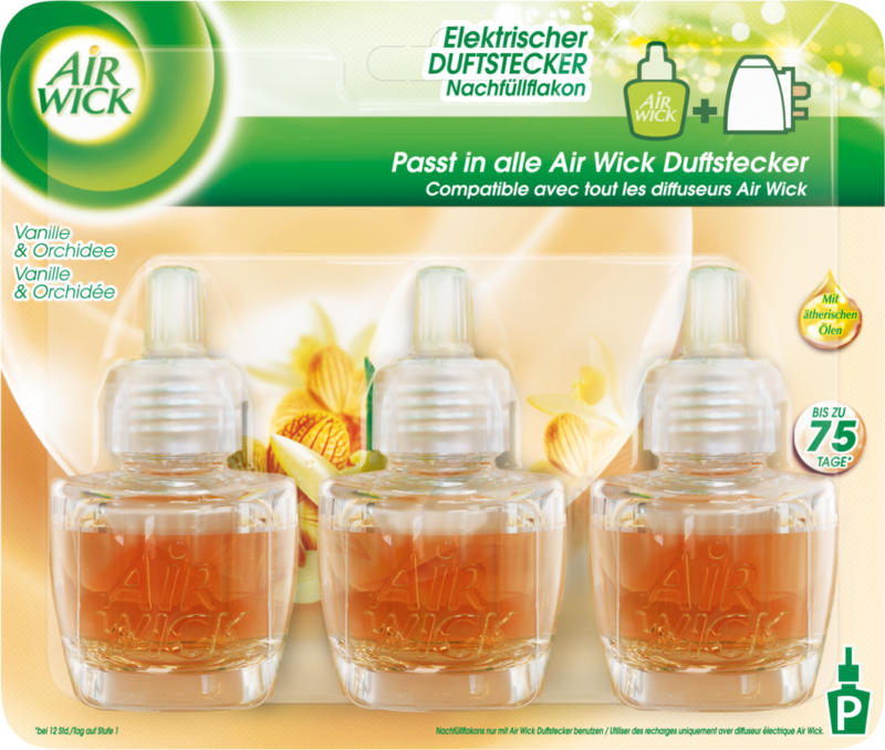 Air Wick elektrischer Duftstecker Vanille & Orchidee, Nachfüller, 1 Packung à 3 Stück