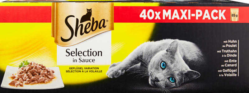 Cibo per gatti Sheba, Selezione in salsa, varietà di pollame, 40 x 85 g
