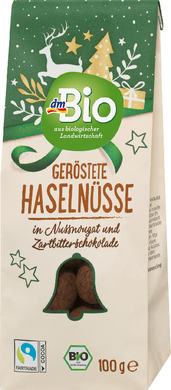 dmBio geröstete Haselnüsse in Nussnougat und Zartbitterschokolade