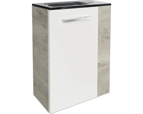 Waschbeckenunterschrank Fackelmann SBC Mini 45 links 60x44x24,3 cm ohne Waschbecken weiß/eiche natur