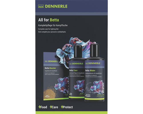 Pflege Set Dennerle All for Betta Wasseraufbereiter für Kampffische Betta Care 250 ml, Betta Water 250 ml + Betta Booster Futter 12g