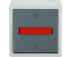 Feuchtraum Kontroll-Ausschalter e2 mit LED Kontrolllampe aufputz, IP44, grau