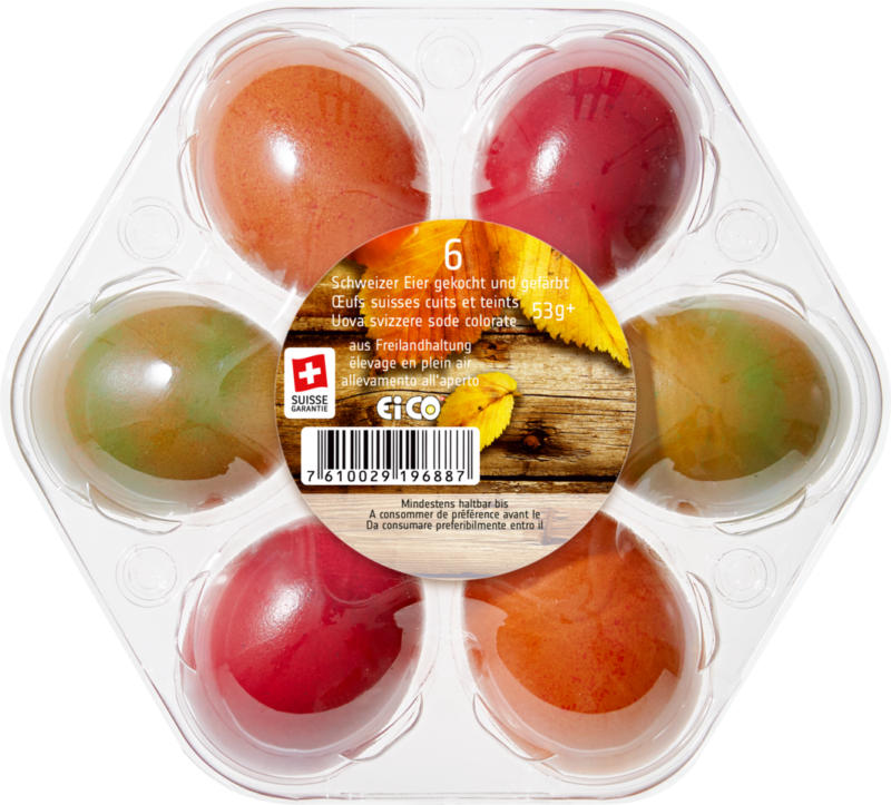 Uova svizzere da picnic, sode colorate, da allevamento all'aperto, 6 x 53 g+