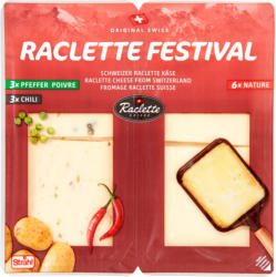 Original Swiss Raclette Festival, in Scheiben, assortiert: Pfeffer, Nature, Chili, 400 g