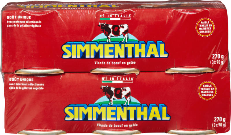 Viande de bœuf Simmenthal, en gelée, 6 x 90 g