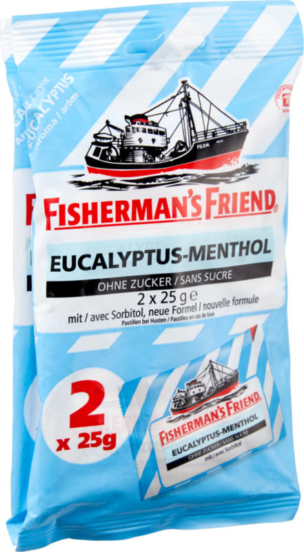 Fisherman’s Friend Eucalyptus-Menthol, sans sucre, 4 x 25 g