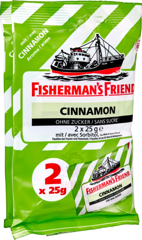 Fisherman’s Friend Cinnamon, sans sucre, 4 x 25 g
