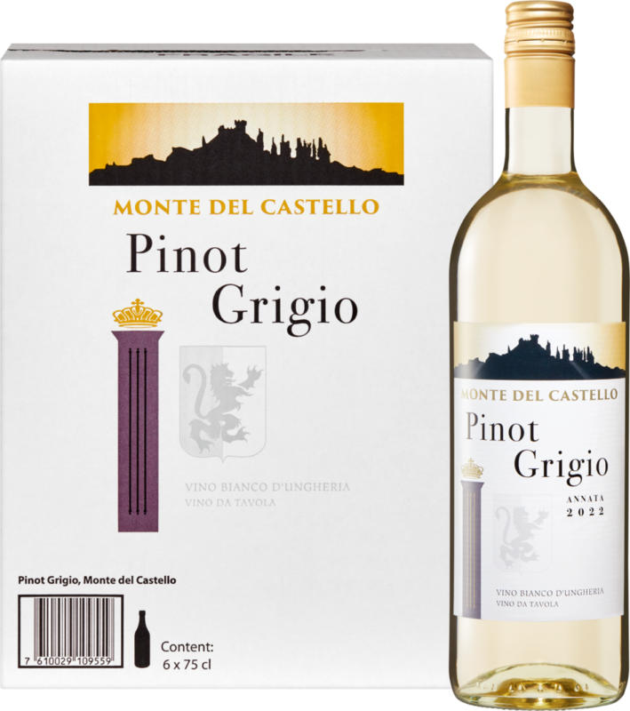 Monte del Castello Pinot Grigio Vino da Tavola, Ungarn, 2022, 6 x 75 cl