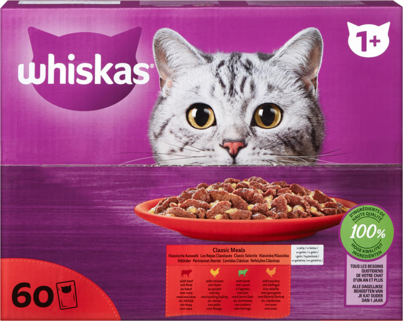 Whiskas Katzenfutter Klassische Auswahl in Gelée , 60 x 85 g