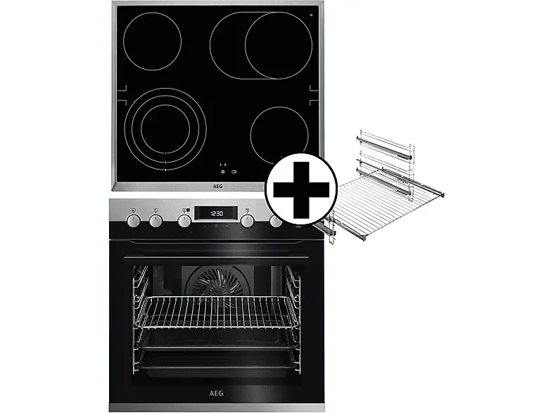 AEG EEE45502BM & HE 604070 XB, Herdset 6000 Steambake® inkl. Kochfeld Backauszug (Strahlungsheizung, A+, 71 l); Herdset 6000 Steambake® inkl. Kochfeld & Backauszug