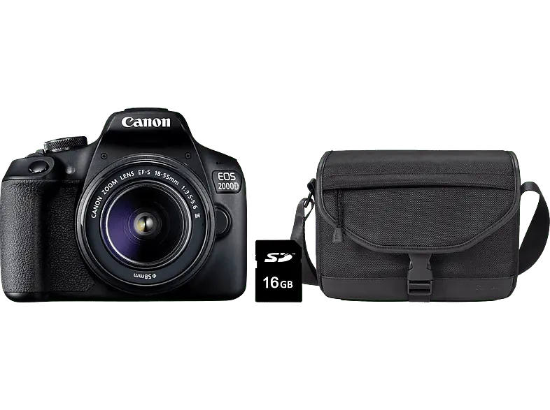 Canon EOS 2000D Spiegelreflexkamera mit EF-S 18-55mm 3.5-5.6 III, Tasche SB130 und 16GB Speicherkarte; Spiegelreflexkamera Set
