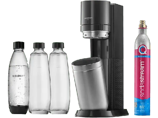 Sodastream Duo Vorteilspack Wassersprudler mit 3 Flaschen, CO² Zylinder inklusive , Titan
