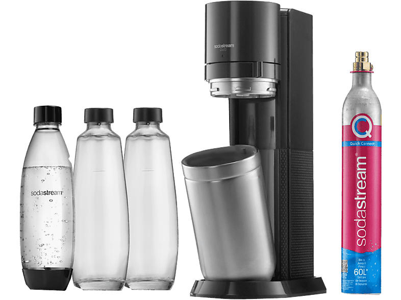 Sodastream DUO Vorteilspack Wassersprudler mit 3 Flaschen, CO² Zylinder inklusive , Titan