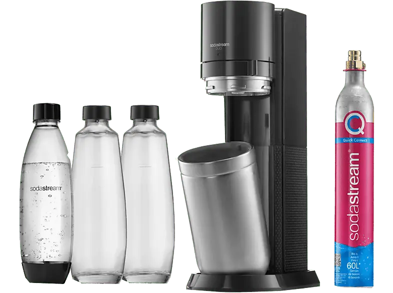 Sodastream Duo Vorteilspack Wassersprudler mit 3 Flaschen, CO² Zylinder inklusive , Titan