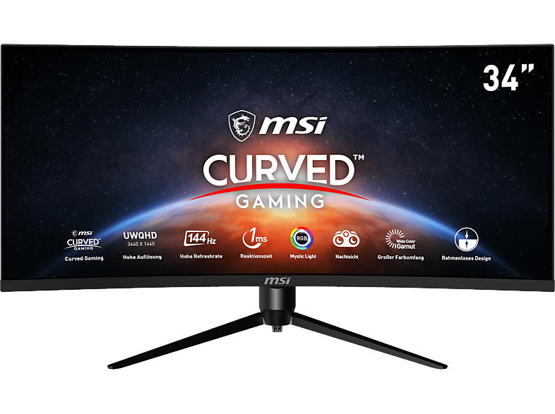 MSI Gaming Monitor Optix MAG342CQRDE Curved, 34 Zoll, UWQHD, 144Hz, 1ms, 300cd, VA, 21:9, Schwarz