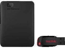 Western Digital 2TB Festplatte Elements™ Portable mit SanDisk Cruzer Blade 32 GB, Schwarz; Festplatte + USB Stick