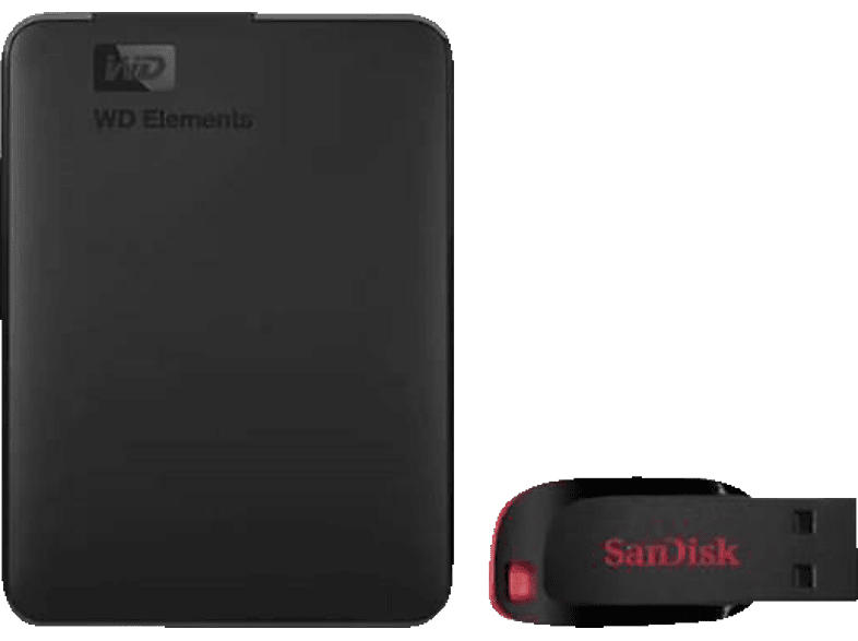 Western Digital 2TB Festplatte Elements™ Portable mit SanDisk Cruzer Blade 32 GB, Schwarz; Festplatte + USB Stick