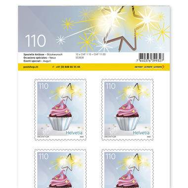 Timbres CHF 1.10 «Vœux», Feuille de 10 timbres