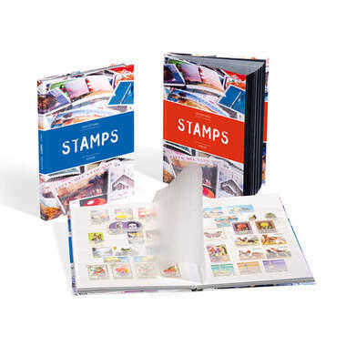 Classeur à bandes STAMPS pour timbres-poste, 16 pages, couverture bleue