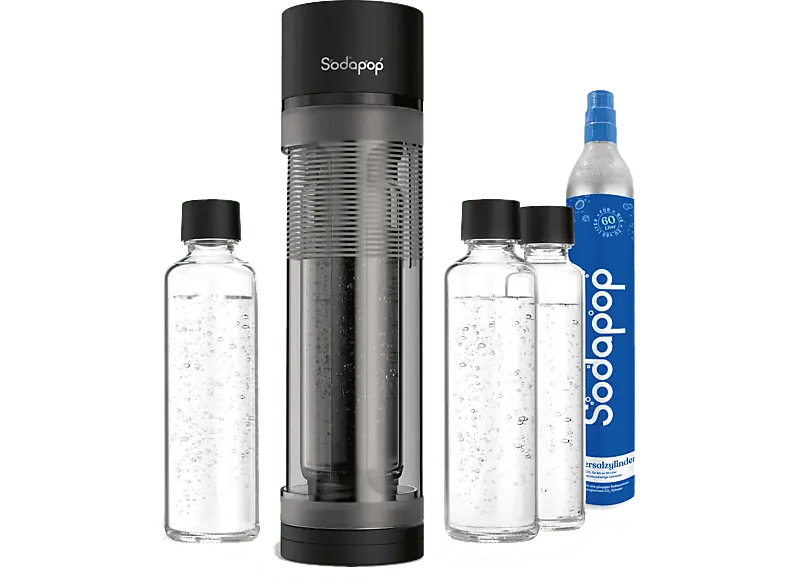 Sodapop Logan Wassersprudler mit 3 Flaschen, CO² Zylinder inklusive , Matt Schwarz