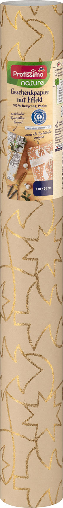 Profissimo nature Geschenkpapier mit Effekt beige/Bäume/Sterne, Kurzrolle